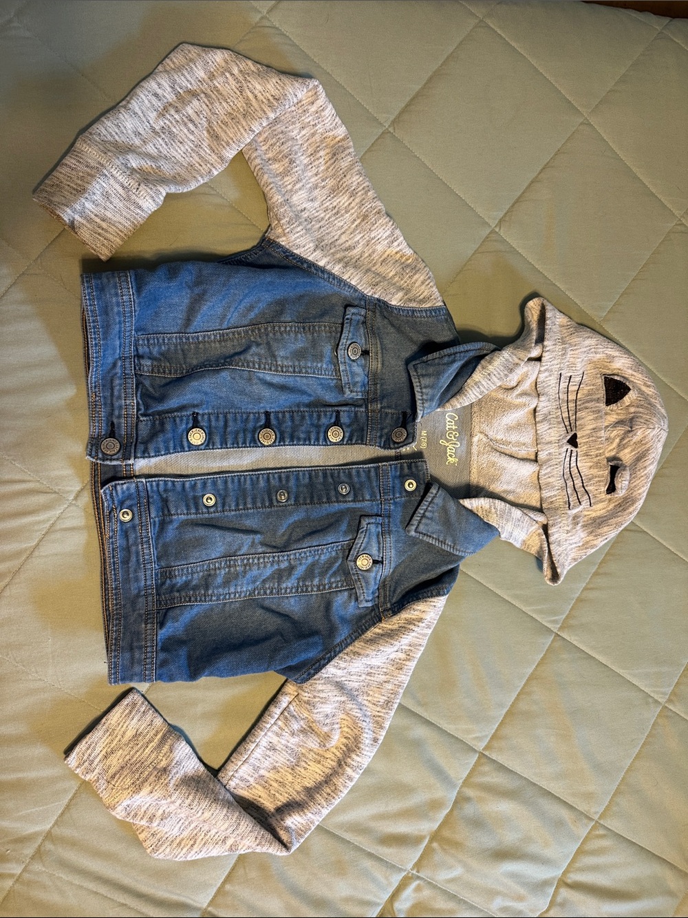 Cat & Jack Denim Jacket with Light Gray Hood and Cat Ears